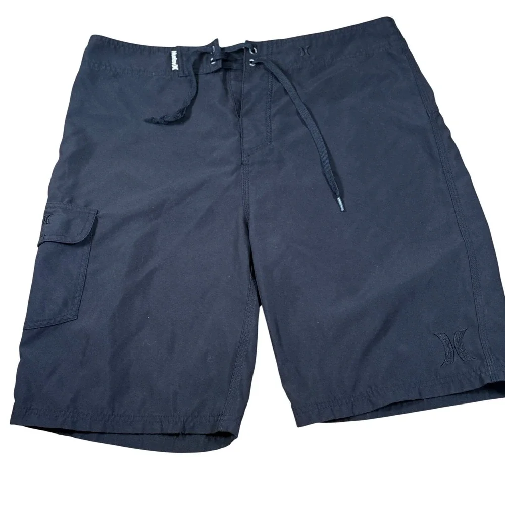 Hurley Board Shorts Men 33 Black Cargo Recycled Polyester Swim Trunks Surfwear